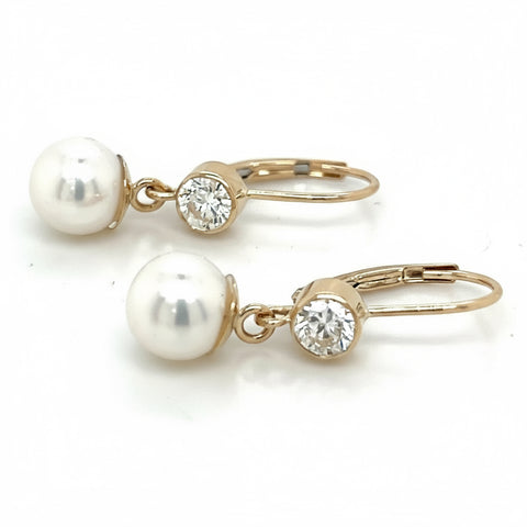 Pearl and Diamond Dangle Earrings