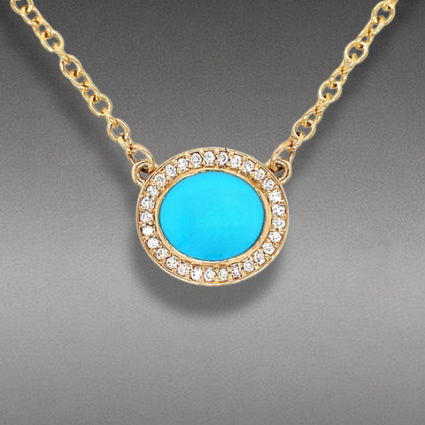 Sleeping Beauty Turquoise and Diamond Halo Necklace