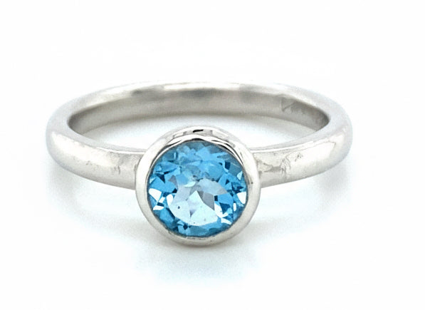 Swiss Blue Topaz Solitaire Bezel Ring