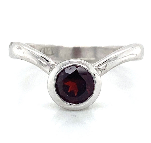 Garnet Curved Solitaire Bezel Ring