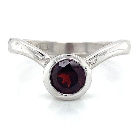 Garnet Curved Solitaire Bezel Ring