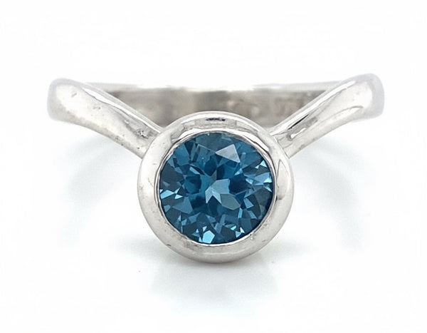 London Blue Topaz Curved Solitaire Bezel Ring