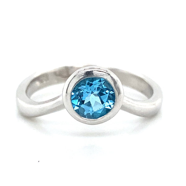 Swiss Blue Topaz Curved Solitaire Bezel Ring