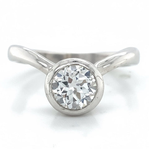 White Topaz Curved Solitaire Bezel Ring