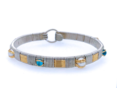 Swiss Blue Topaz and Pearl Classic Elite Bangle Bracelet