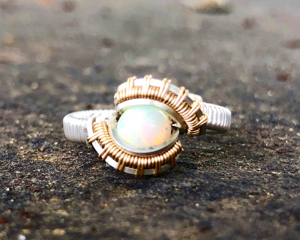 Petite Pulse Ethiopian Opal Wire Wrap Ring
