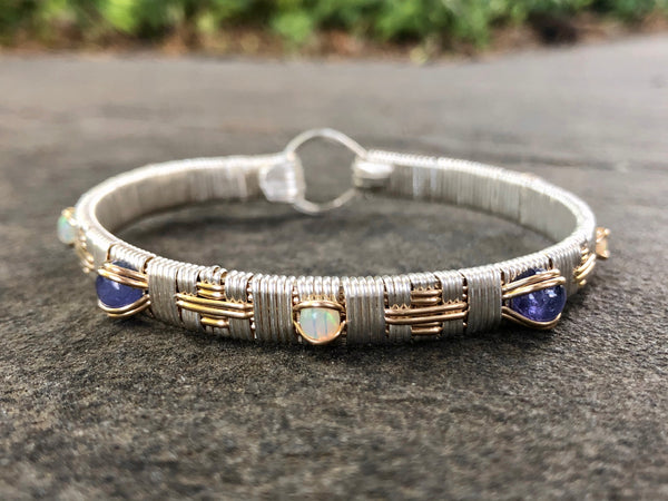Ethiopian Opal and Tanzanite South West Elite Bangle Bracelet