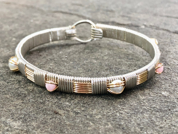 Pink Opal and Pearl Classic Elite Bangle Bracelet