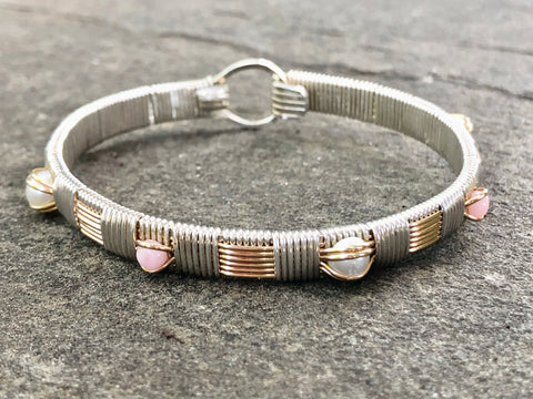 Pink Opal and Pearl Classic Elite Bangle Bracelet