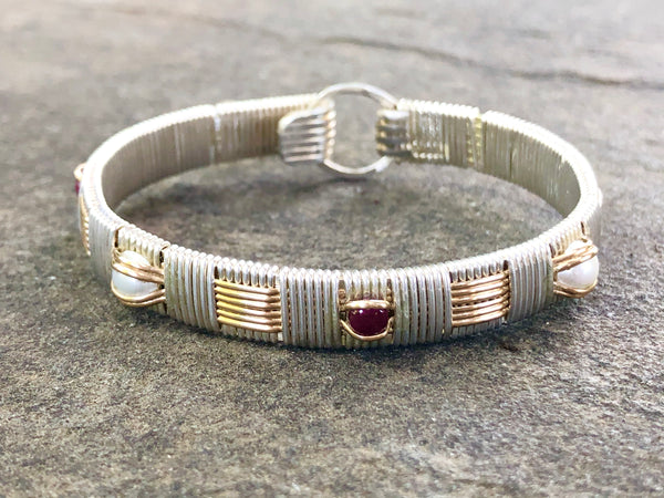Ruby and Pearl Classic Elite Bangle Bracelet
