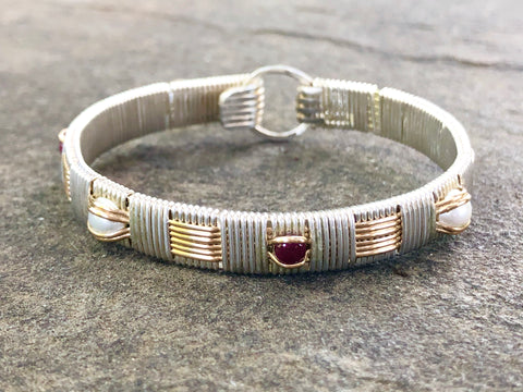 Ruby and Pearl Classic Elite Bangle Bracelet