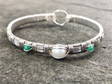 Pearl and Emerald Elite Three Stone Bangle Bracelet
