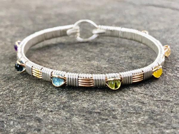 Seven Chakras Gemstone Bangle Bracelet