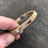Ethiopian Opal and Garnet Basket Weave Elite Bangle Bracelet