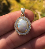 Australian Opal Scalloped Halo Pendant