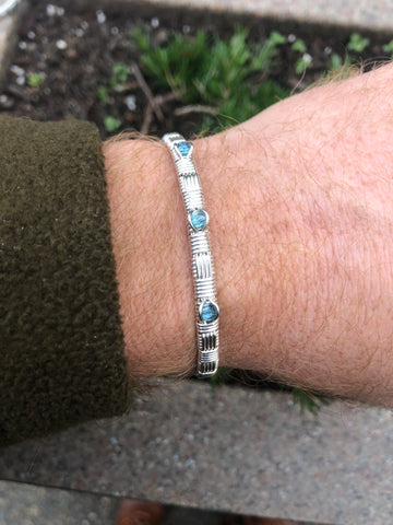 Classic Three Stone Cuff Bracelet London Blue Topaz