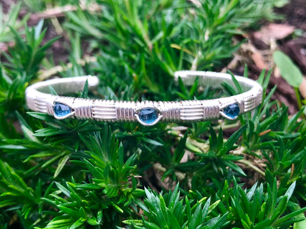 Classic Three Stone Cuff Bracelet London Blue Topaz