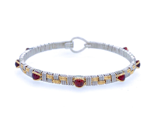 Basket Weave Garnet Bangle Bracelet