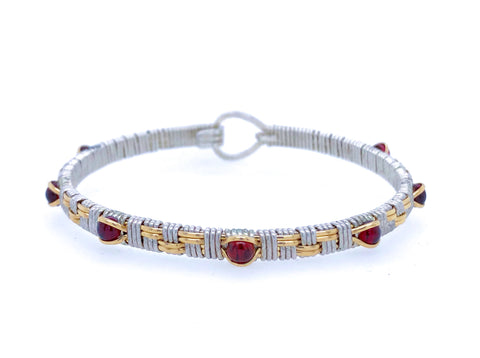 Basket Weave Garnet Bangle Bracelet