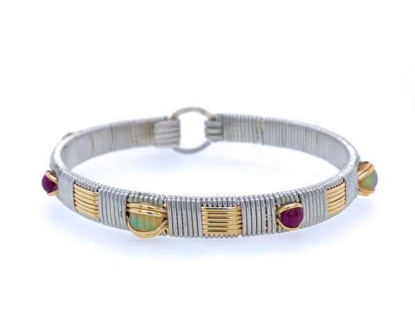Ruby and Opal Classic Elite Bangle Bracelet