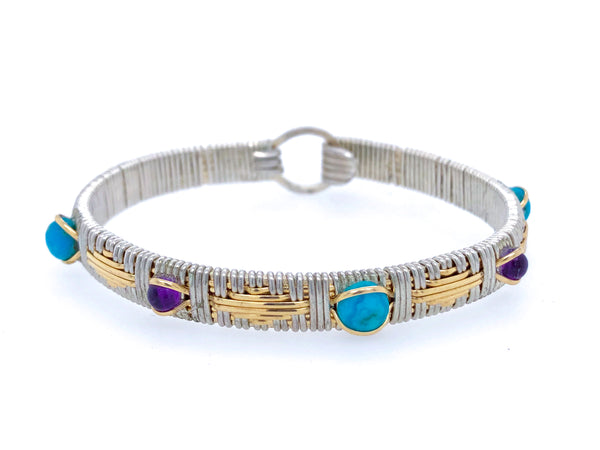 Elite Southwest Bangle Bracelet with Amethyst and Turquoise