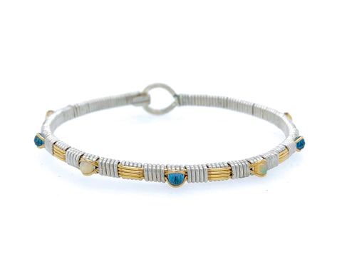 Petite Blue Topaz and Opal  Bangle Bracelet