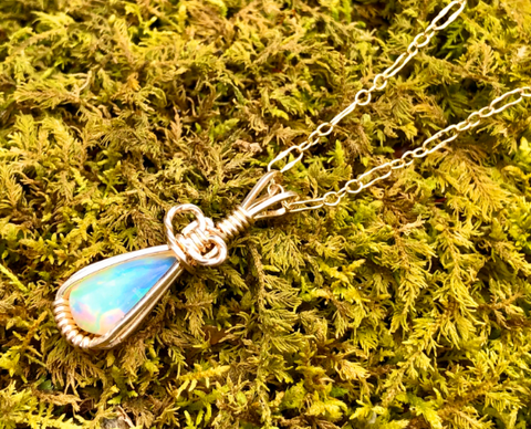 Dew Drop Ethiopian Opal Wire Wrapped Pendant
