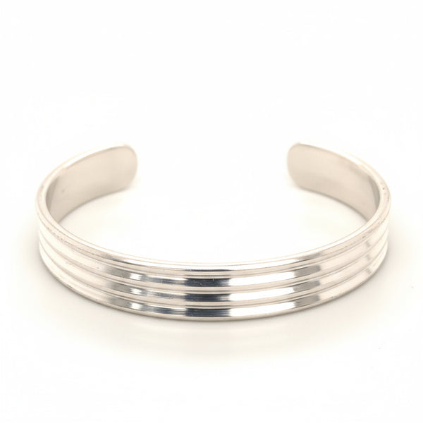 Grooved Sterling Silver Cuff C-Bracelet