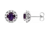 Amethyst Diamond Halo Earrings