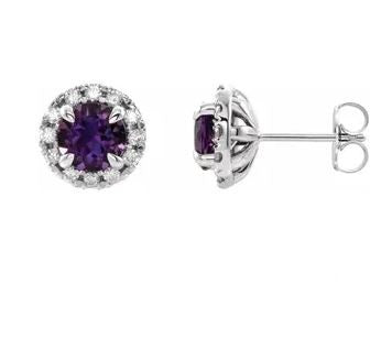 Amethyst Diamond Halo Earrings