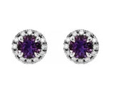 Amethyst Diamond Halo Earrings