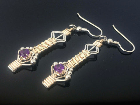 Wire Wrapped Natural African Amethyst Drop And Dangle Gemstone Earrings Precious Metal Wire Wrapped Earrings