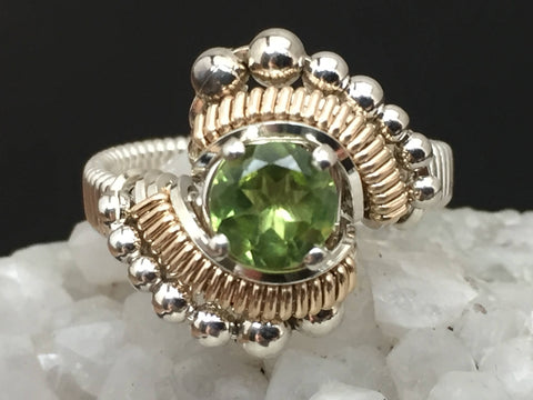 Beaded Peridot Wire Wrapped Ring