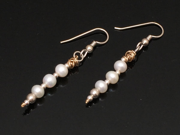 Three Pearl Dangle Earrings