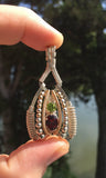 Almandine Garnet and Peridot Coil Pendant