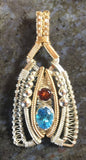 Wire Wrapped Pendant (Swiss Blue Topaz, Almandine Garnet)
