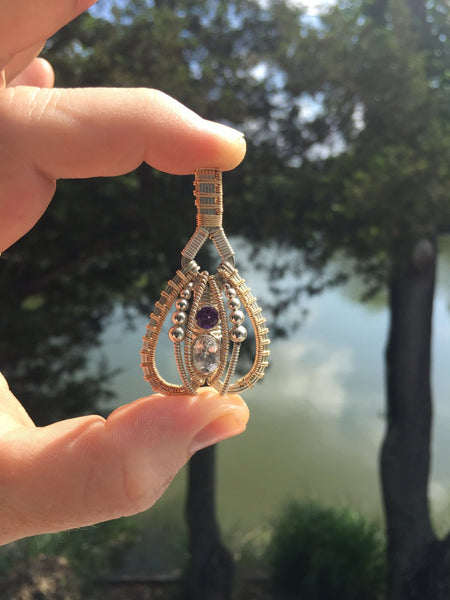 Wire Wrapped Pendant (White Topaz, African Amethyst)