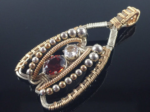 Wire Wrapped Pendant (Almandine Garnet, White Topaz)
