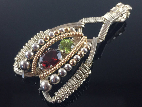 Almandine Garnet and Peridot Coil Pendant