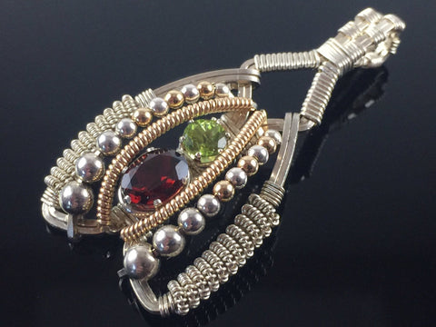 Almandine Garnet and Peridot Coil Pendant