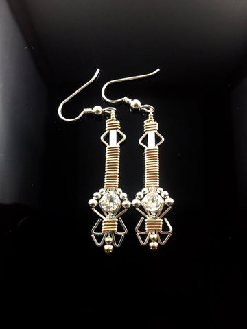 Wire Wrapped Gold and Silver Natural White Topaz Drop/Dangle Earrings