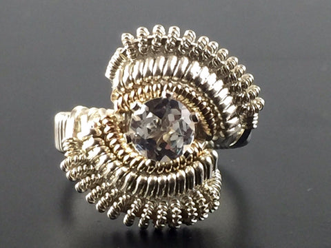 Wire Wrapped Indian White Topaz Ring (Size 6) Argentium Silver 14 Karat Gold Filled Wire Wrapped Jewelry