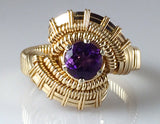 Pulse Gold Amethyst Gemstone Wire Wrapped Ring