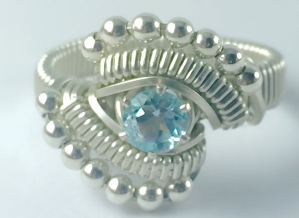 Sky Blue Topaz Ring Argentium Fine Silver Wire Wrapped Jewelry