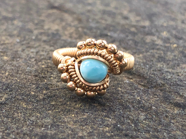 Petite Beaded Larimar Ring