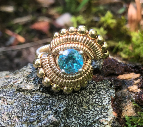 Beaded Swiss Blue Topaz Ring