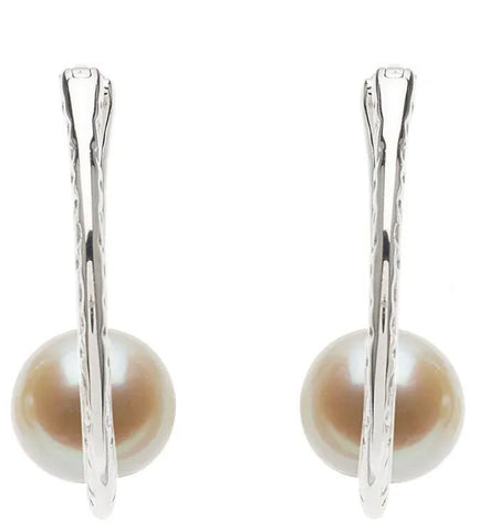 Fresh Water Pearl Silver Oval Hoops