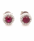 Ruby Diamond Halo Stud Earrings