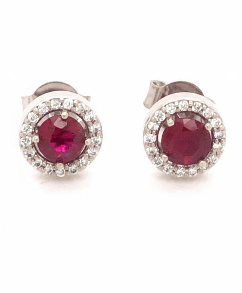 Ruby Diamond Halo Stud Earrings