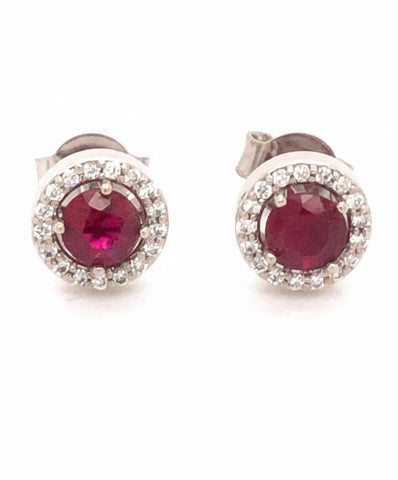 Ruby Diamond Halo Stud Earrings